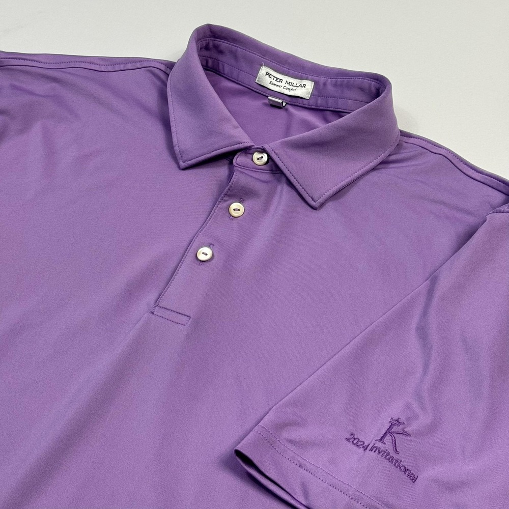 Peter Millar Summer Comfort Polo Shirt Mens Large Purple 2024 Invitational Golf